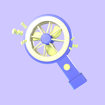 3D portable fan icon summer rendered isolated on the colored background. Simple and elegant object for your design.