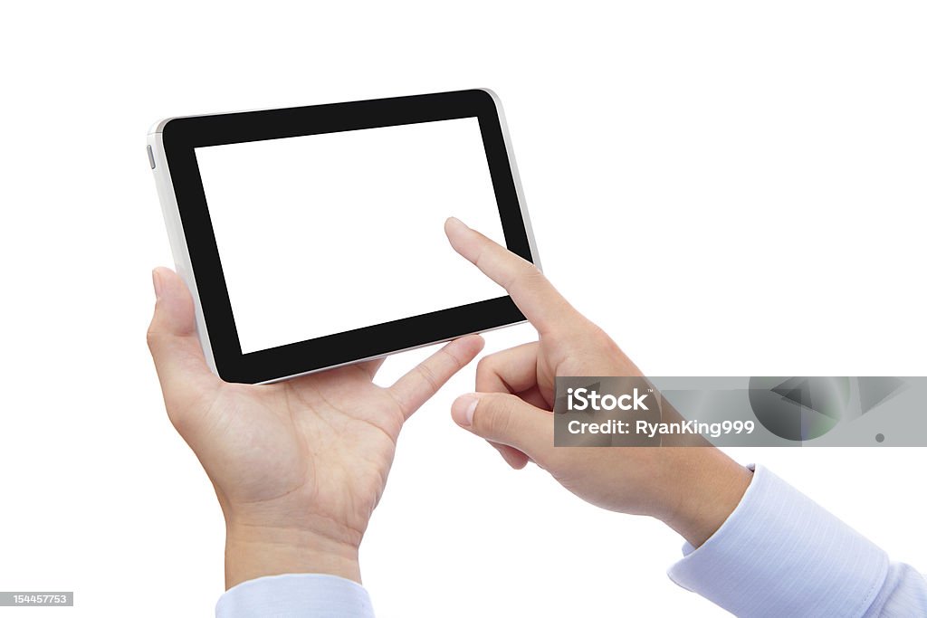Hombre de negocios con un toque de dedo tablet pc - Foto de stock de Dedo humano libre de derechos