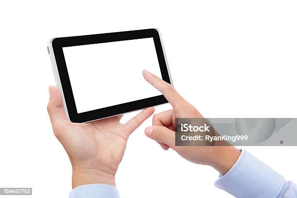 Negócios Homem Toque De Dedo Tablet Pc - Fotografias de stock e mais imagens de Computador - Computador, Dedo Humano, Fotografia - Imagem