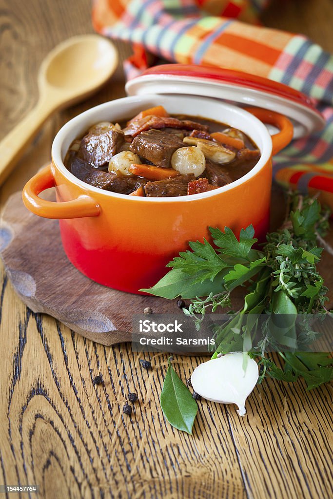 Beef Burgundian Boeuf Bourguignon  with carrots,onions and mushrooms Beef Bourguignon Stock Photo