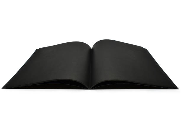 istock blank open black notebook isolated on white background, craft paper texture 1544586208