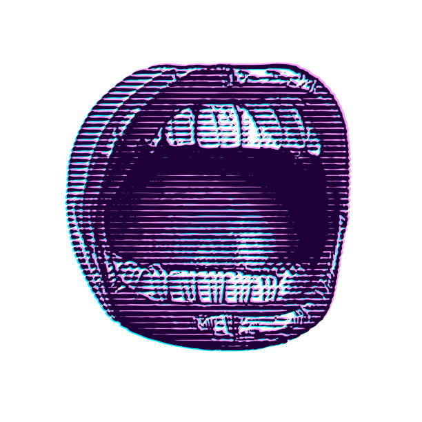 istock Close up of mouth screaming with glitch technique 1544684121