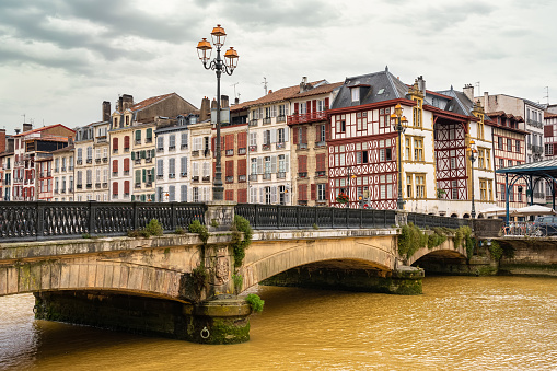 Medieval bridge that crosses the Adur River as it passes through the ancient city of Bayonne, France