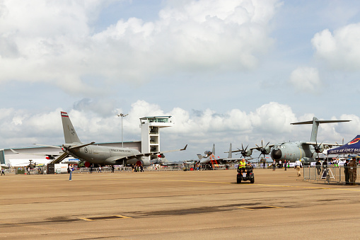 Changi Airport, Singapore - February 12, 2020 : Military Aircraft On Display In Singapore.