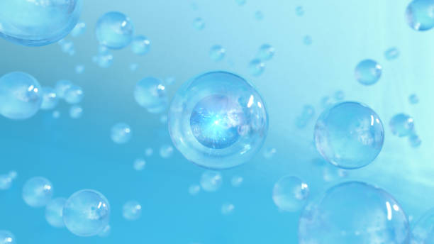 3D cosmetic rendering Bubbles of serum on a blurry background. stock photo