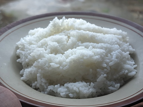 a plate of warm white rice