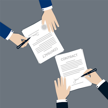 Contract Picture Two Businessman Signing And Stamped On The Contract Agreement Form ...