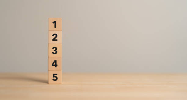 istock Task priority and management concept. The order of priority in any activity. Set work priority, arrange to do list. Wooden cube blocks with number first, second, third, fourth and fifth. 1544897694