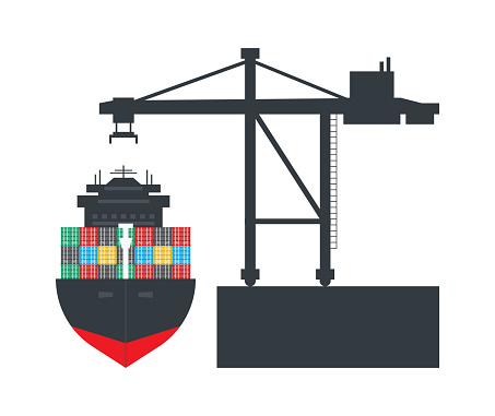 Container cargo ship with Container crane, Logistics and Transportation concept, Vector, Illustration.
