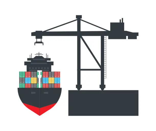 Vector illustration of Container cargo ship with Container crane, Logistics and Transportation concept, Vector, Illustration.