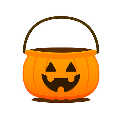 Cute Halloween pumpkin bucket, Vector, Illustration.