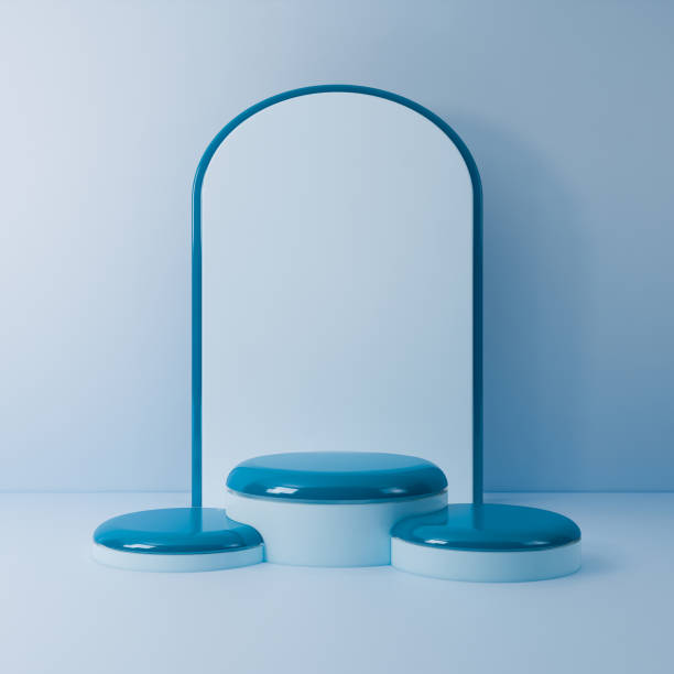 istock Blue podium pedestal minimal product background 3D Illustration 1545003304