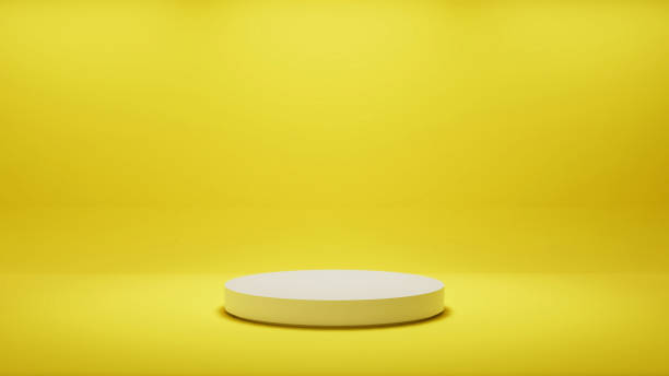 istock Yellow circular podium 3D render on Yellow minimal backdrop 3D Illustration 1545006593