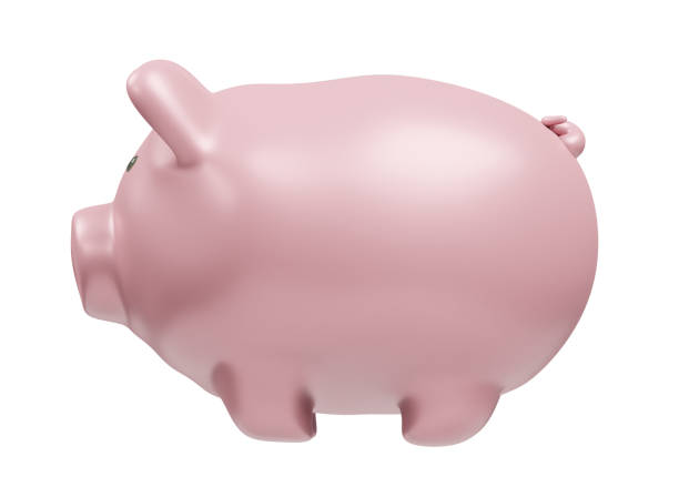 istock Piggy bank side view clipping path, 3D rendering 1545032634