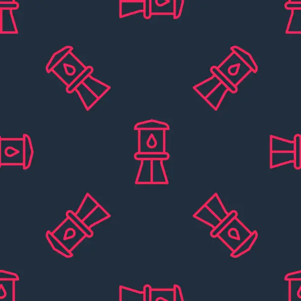 Vector illustration of Red line Water tower icon isolated seamless pattern on black background. Vector