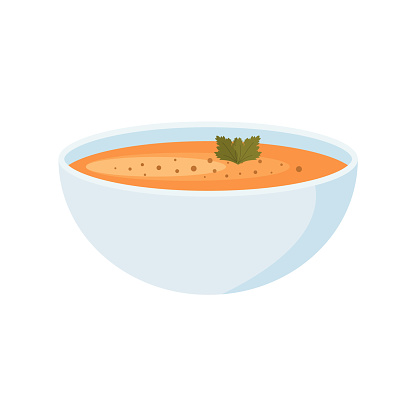 Pumpkin soup in a bowl isolated on white. Vector illustration