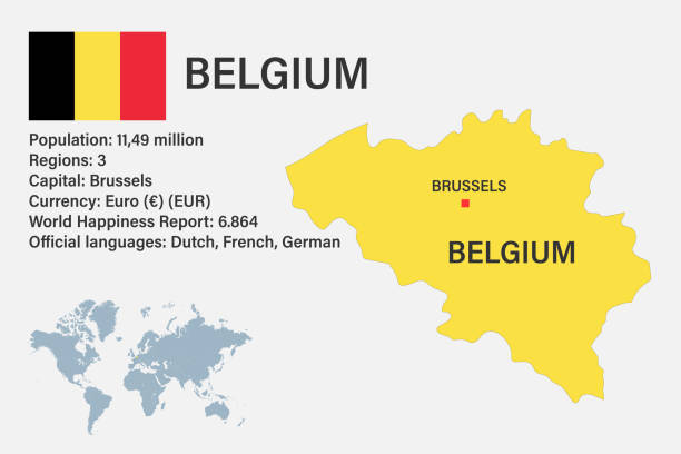 istock Highly detailed Belgium map with flag, capital and small map of the world 1545076305