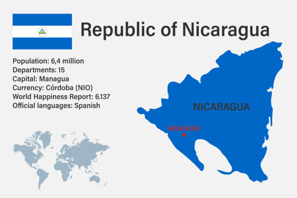Highly detailed Nicaragua map with flag, capital and small map of the world Highly detailed Nicaragua map with flag, capital and small map of the world.
Highly detailed map with borders, countries. sea population stock illustrations