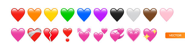 Iphone Whatsapp Heart Emojis set Iphone Whatsapp Heart Emojis set. Sparkling, growing, two Hearts, beating, revolving, broken, mending, heart exclamation, red, orange, yellow, green, blue, purple, brown, black, and white emoji.vector heart emoji phone stock illustrations
