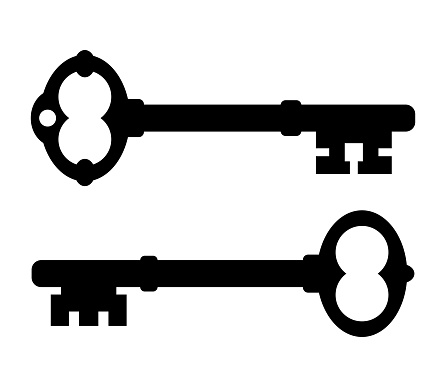 Ornate skeleton key vector icon isolated on white background