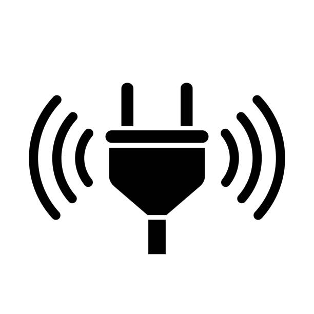Electric plug symbol, charging process notification icon Electric plug symbol, charging notification icon on white background cartoon of the mobile phone charger stock illustrations