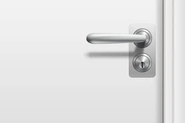 Vector illustration of realistic steel door handle on white door