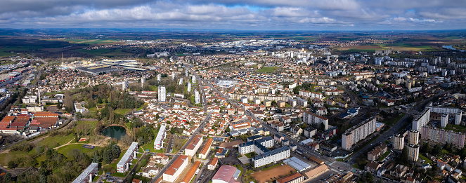 Aerial view of Chalon-sur-Saone in France on a sunny morning in spring.