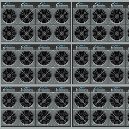 Mining Cryptocurrency Using Asic Computers In Group Stock Illustration ...