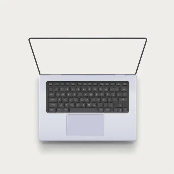 Vector illustration of realistic laptop view from top on white