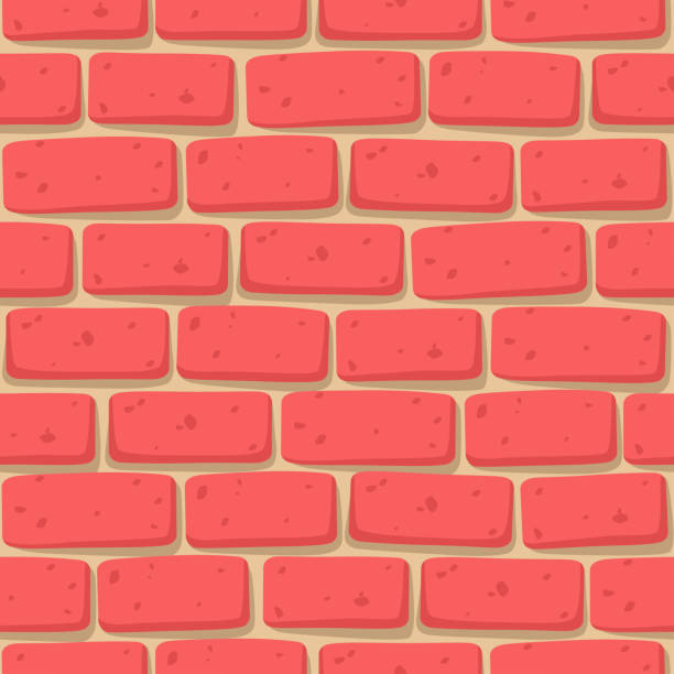 nahtloses muster der roten ziegelwand im karikaturdesign - brick wall backgrounds red textured stock-grafiken, -clipart, -cartoons und -symbole