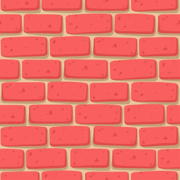 Vector illustration of cartoon design red brick wall seamless pattern