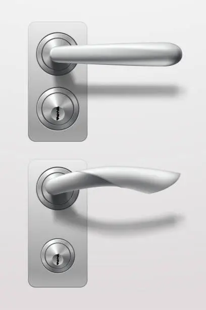 Vector illustration of modern door handles in set realistic design