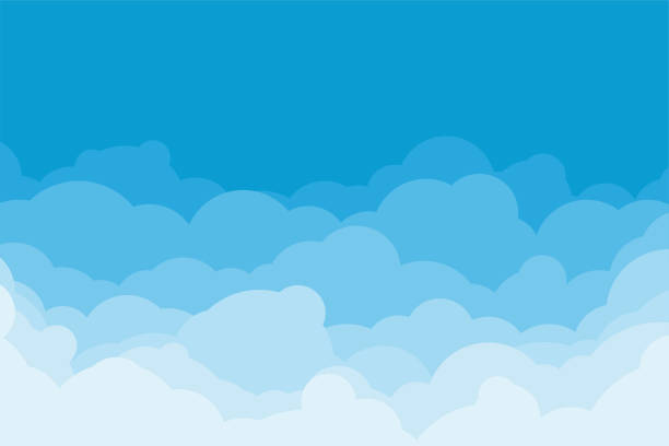 illustrazioni stock, clip art, cartoni animati e icone di tendenza di nuvole bianche in stile piatto del fumetto sul blu - nuvole