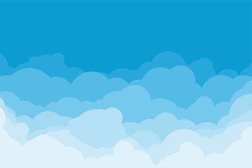 illustration of cartoon flat style white clouds on blue backdrop