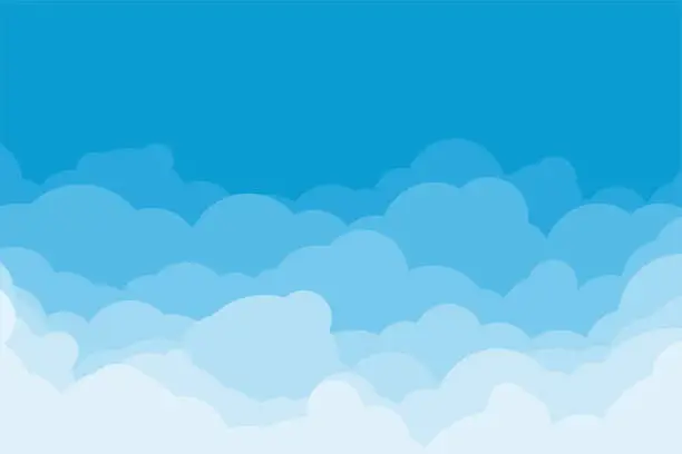 Vector illustration of cartoon flat style white clouds on blue