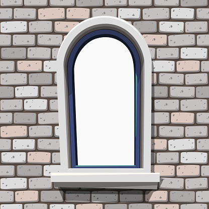 illustration of medieval window transparent with stone wall front view