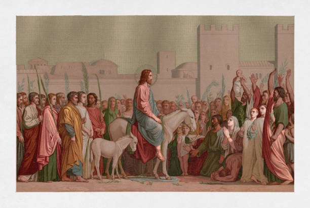 вход иисуса в иерусалим в вербное воскресенье - jerusalem stock illustrations