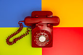 Vintage red landline telephone