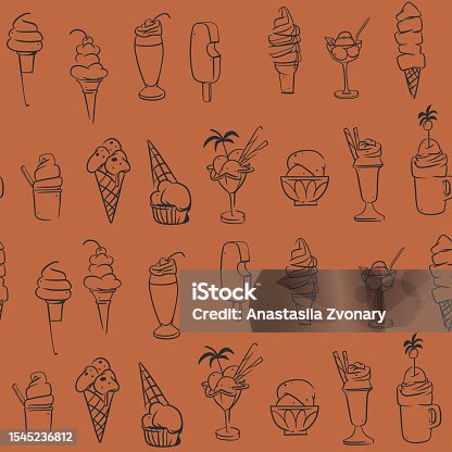 istock Hand drawn vector abstract graphic ice cream cone ,sundae line art illustrations seamless pattern.Ice cream dessert vector illustration design concept art. Sweet dessert cute doodle summer pattern. 1545236812