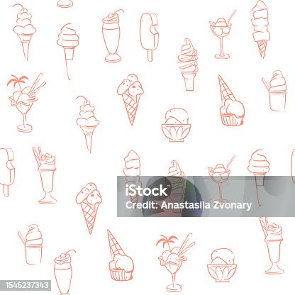 istock Hand drawn vector abstract graphic ice cream cone ,sundae line art illustrations seamless pattern.Ice cream dessert vector illustration design concept art. Sweet dessert cute doodle summer pattern. 1545237343