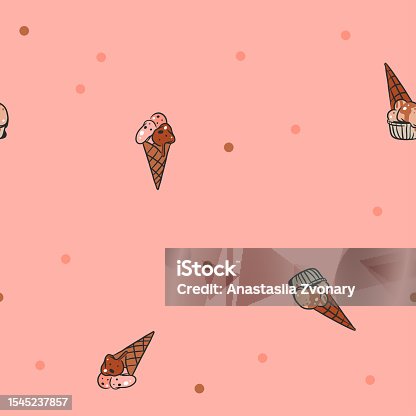 istock Hand drawn vector abstract graphic ice cream cone ,sundae line art illustrations seamless pattern.Ice cream dessert vector illustration design concept art. Sweet dessert cute doodle summer pattern. 1545237857