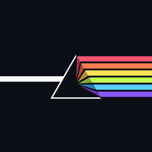 a white light beam disperses by prism illustration of dispersion of white light beam to a rainbow through a prism transparent prism stock illustrations