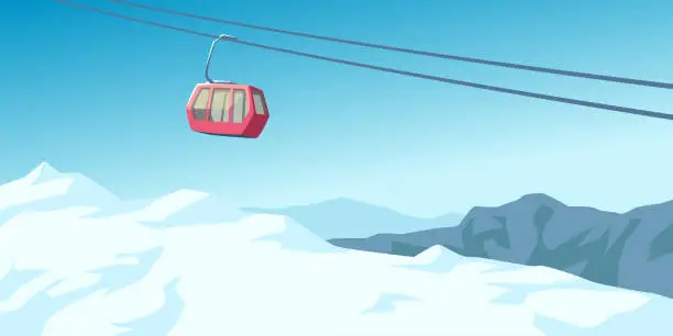 Vector illustration of a red ski lift in mountain resort