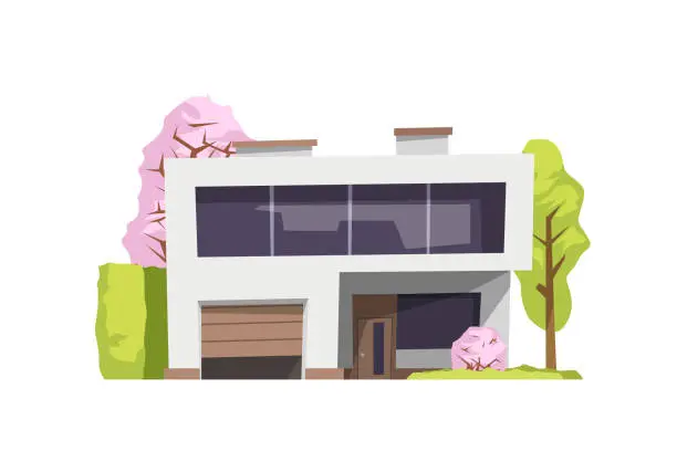 Vector illustration of contemporary luxury house front view big windows