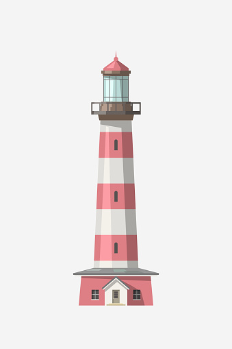 illustration of simple design of red color lighthouse isolated on white backdrop