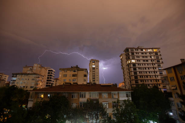 istock Lightning on the buildings. 1545252262