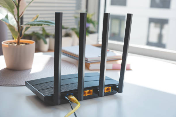 istock Router with 4 antennas in living room 1545262267