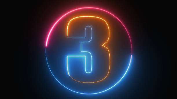 istock Neon text 3 with neon circle, number three glowing in the dark, pink blue neon light, number three, the best digital symbol, 3d render, Education concept. 1545275118