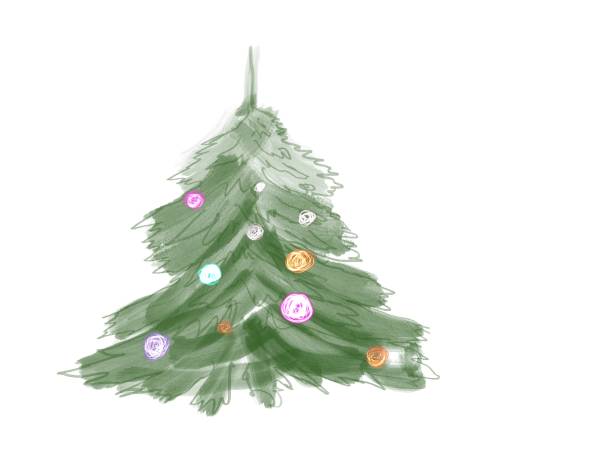 koncepcja choinki. - christmas christmas tree snow illustration and painting stock illustrations