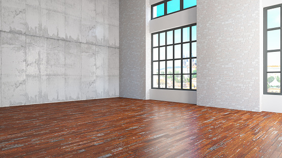 Empty Large Warehouse Wal. 3D Render